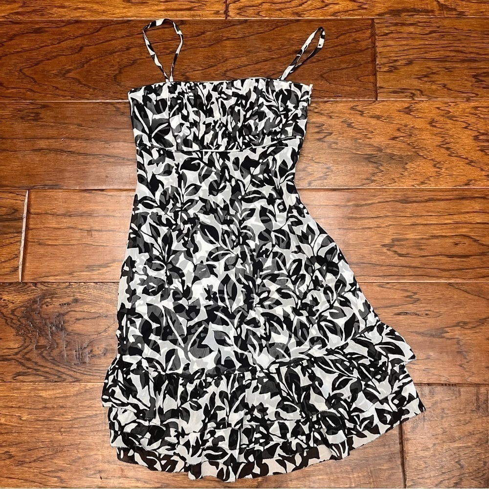White House black market silk ruffle mini dress